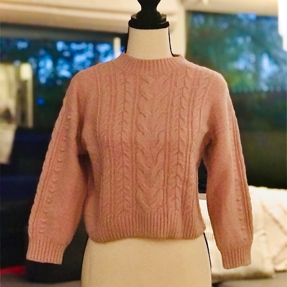 Old Navy, cable knit sweater, girls, baby pink, size medium/8